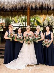 Elegant Lace Chiffon Navy Long Bridesmaid Dresses - RongMoon