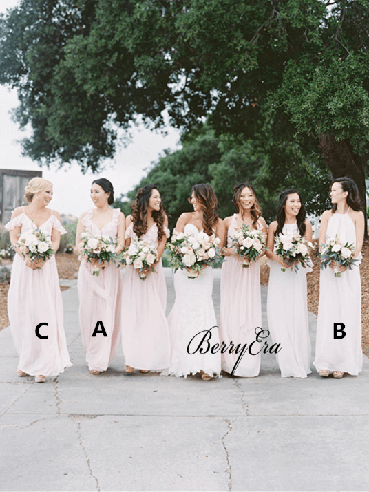 Mismatched Light Blush Pink Chiffon Long Bridesmaid Dresses - RongMoon
