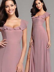 Long A-line Side Slit Purple Chiffon Bridesmaid Dresses - RongMoon
