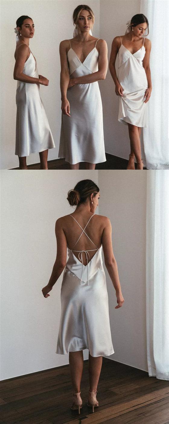 Spaghetti V-neck Bridesmaid Dresses, Popular Bridesmaid Dresses, Bridal Party Dresses - RongMoon