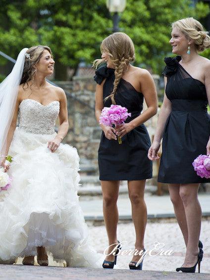 One Shoulder Short Black Bridesmaid Dresses - RongMoon
