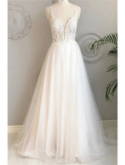 Beach Wedding Dresses Court Train A-Line Spaghetti Strap Sweetheart Lace With Buttons Appliques