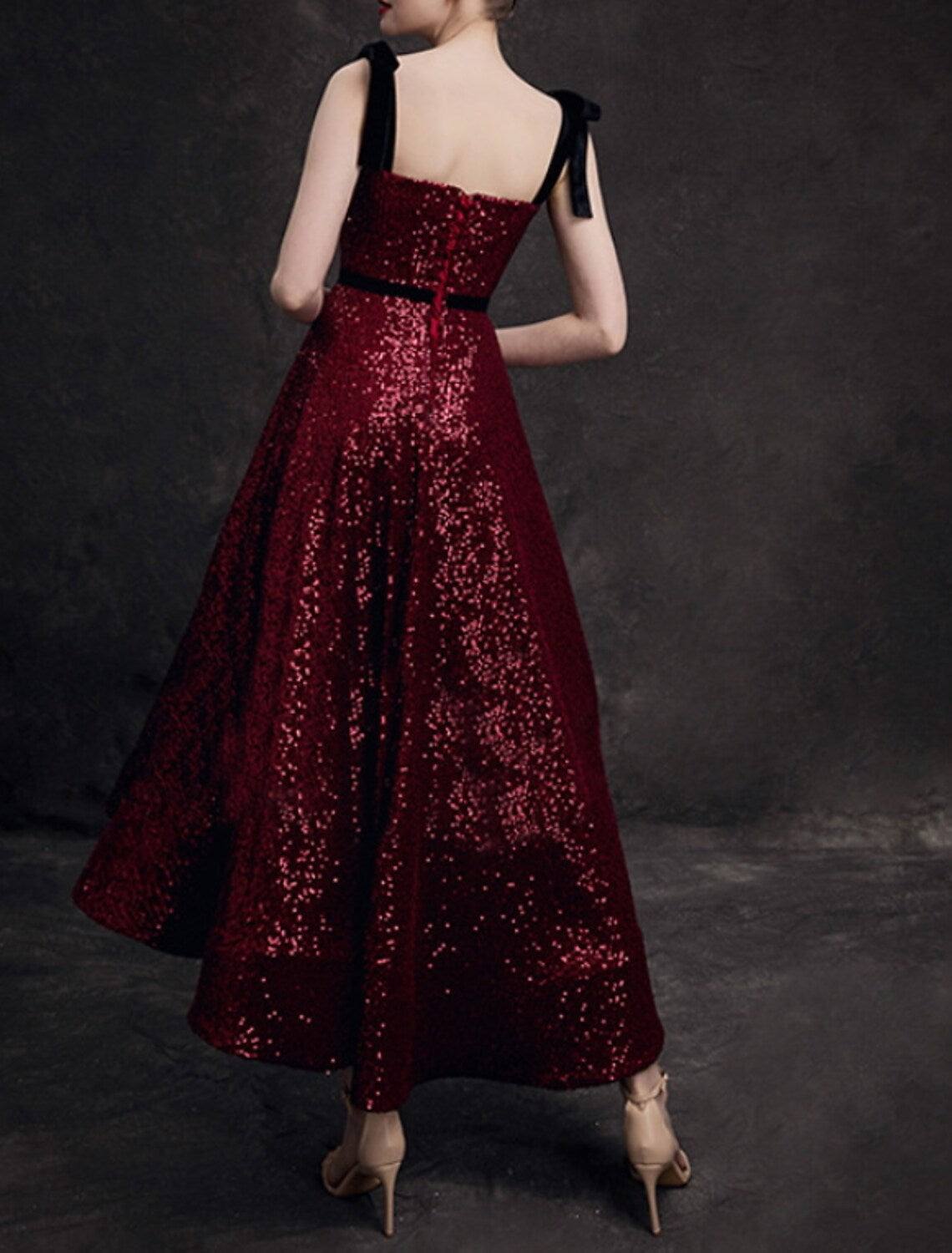 A-Line Bridesmaid Dress Spaghetti Strap / Strapless Sleeveless Elegant Asymmetrical / Ankle Length Sequined with Pleats - RongMoon