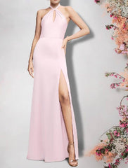 Sheath / Column Bridesmaid Dress Halter Neck Sleeveless Sexy Floor Length Chiffon with Split Front - RongMoon