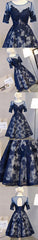 Vintage Half Sleeve Appliques Floral Prints Clairvoyant Outfit Lace Lace Up Back Tea-Length Homecoming Dress,BD0124