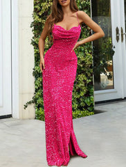 Fuchsia Backless  Spaghetti Strap Sequin Prom Dress