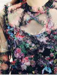 A-Line Prom Dresses Floral Dress Wedding Guest Ankle Length Long Sleeve Jewel Neck Polyester with Ruffles Pattern / Print