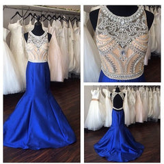 Royal Blue Prom Dress,Mermaid Prom Dress,Satin Prom Gown   cg11087