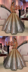 Gorgeous V neck Sequins Gold Formal Quinceanera Dress, Ball Gown Wedding Dress Prom Dress   cg11842