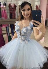 Blue v neck lace short dress homecoming dress   cg11985