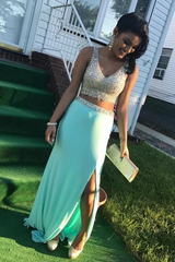 Two Pieces Prom Dress with Beading,Mermaid Prom Dress with Slit   cg12546