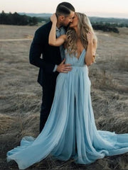 Sexy Deep V neck Chiffon Evening Party Dress, Long Prom Dresses cg1400