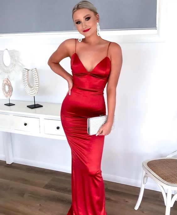 A-line Red Mermaid Prom Dress, Open Back Prom Dress    cg15097