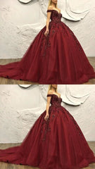 Maroon Wedding Dress Off Shoulder PROM DRESS  cg15615