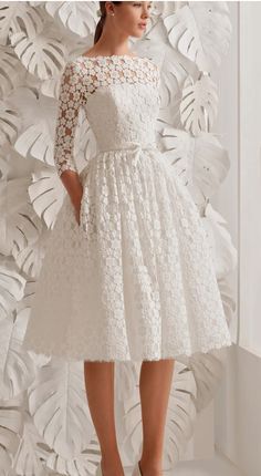 white prom dress , 3/4 sleeves lace prom dress , short prom dress , o neck evening gown , knee length prom dress , aline short party dress cg1589