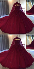 burgundy ball gown wedding dressTulle Prom Dresses    cg16776