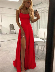 Simple Red Long Prom Dress With Split    cg16890