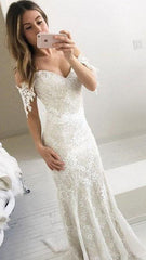 Mermaid Off-the-Shoulder Backless Sweep Train Ivory Lace Prom Dress    cg17147