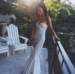 Strapless White Simple Mermaid Prom Dress   cg17777