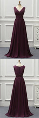 Deep Red Chiffon V Neck Long Lace Prom Dress, Evening Dress   cg18035