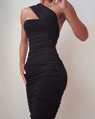 Prom Party Dress Sexy One-shoulder Smocked Sleeveless Bodycon Dress   cg18426