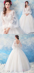 Lace-Up Balloon Sleeves Ball Gown Wedding Dress princess prom dress     cg19273