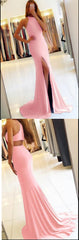 New Fitted Evening Dress Girls Pink Prom Ball Dress Formal Gown with Sexy Slit     cg19399