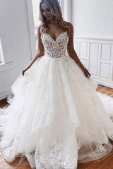 Spaghetti Straps Long Wedding Dresses with Appliques Lace Prom Dresses    cg19678