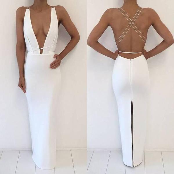 Sexy Deep V Neck Simple Cheap Long Party Occasion Prom Dresses   cg19791
