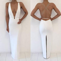 Sexy Deep V Neck Simple Cheap Long Party Occasion Prom Dresses   cg19791