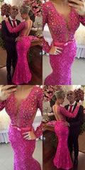 Gorgeous Fuchsia Prom Dress, Beading Appliques Bodice Prom Dress, Sexy V Neckline Evening Dress    cg20075