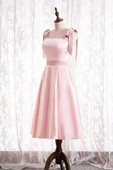 A-line pink satin short party dress homecoming dress with tie shoulders    cg20226