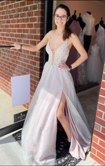 Sexy V-Neck Beading A-Line Prom Dresses,Long Prom Dresses    cg20788