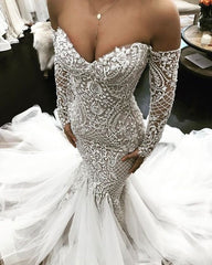 Mermaid Wedding Dresses Bridal Gown with Full Sleeves Prom Dress Evening Gowns    cg21092