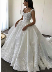long prom dress Ball Gown Backless Lace Appliques Wedding Dresses Sweetheart Bridal Dresses   cg21576
