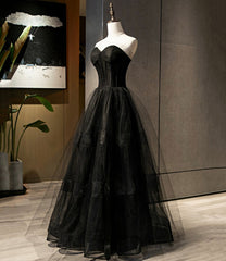 BLACK TULLE LONG A LINE PROM DRESS BLACK EVENING DRESS    cg21953