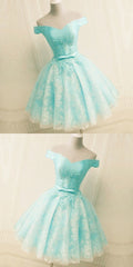 Green / pink  Off the Shoulder Appliques Short Homecoming Dress cg222