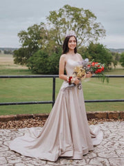 LIGHT PINK A-LINE SATIN LONG PROM DRESS PINK EVENING DRESS    cg22523