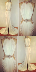 Sexy Prom Dresses Sheath Column High Neck Rhinestone Long White Prom Dress      cg22581