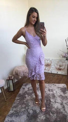 Sheath Spaghetti Straps Tea-Length Homecoming Dress with Ruffles        cg22811