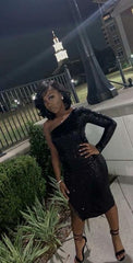 One Shoulder Black Short Homecoming Dresses        cg22821