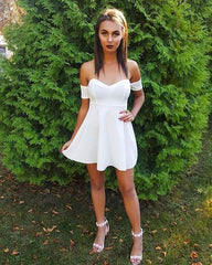 Cute A Line Sweetheart White Short Homecoming Dresses     cg22941