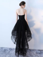 Fashionable High Low Tulle Black Party Dresses, Handmade Lace-Up Formal prom Gowns cg2299