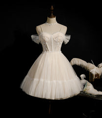 CHAMPAGNE TULLE SHORT A LINE DRESS PARTY DRESS Homecoming Dress     cg23025
