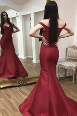 Burgundy satin long prom dress mermaid evening dress        cg23207