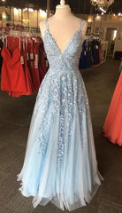 Light Blue Lace Prom Dress Evening Dress, Formal Dress, Graduation School Party Gown          cg23228