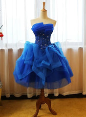 Beautiful Royal Blue Knee Length Party Dress with Applique Homecoming Dress           cg23298
