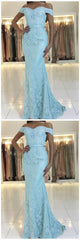Off The Shoulder Mermaid Blue Lace Prom Dress      cg24425