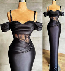 2021 Plus Size Arabic Aso Ebi Black Lace Beaded Prom Dresses Spaghetti Sheath Satin Evening Formal Party Second Reception Gowns         cg24441