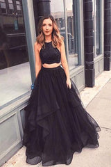 Elegant Two Piece Tulle Lace Prom Dress, Sexy Evening Dress, Long Prom Gowns  cg2685